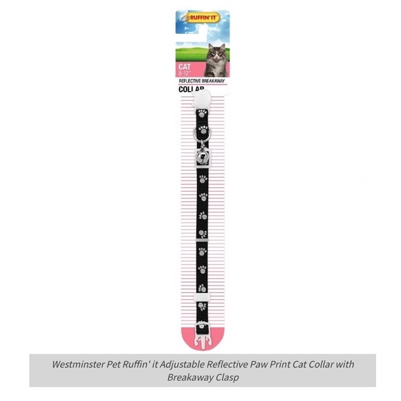 Cat Collar Reflective Adjustable Paw Print Breakaway Clasp Bell Black White 8-12 - Picture 2 of 11